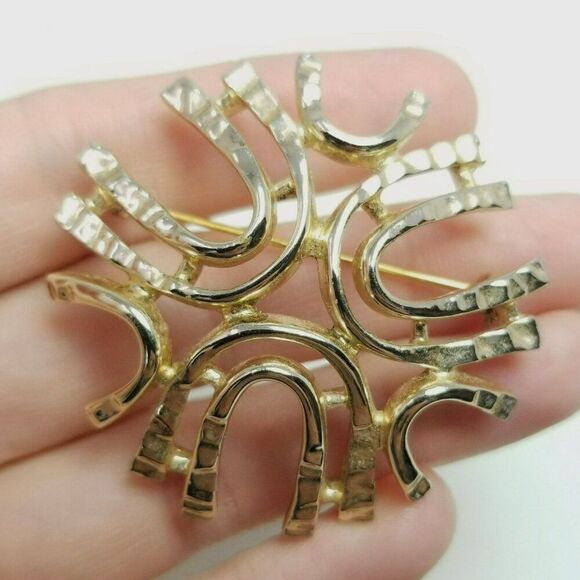 Vintage Sarah Coventry Retro Atomic Style Brooch, Pale Gold Tone Estate, Signed - Picture 1 of 7